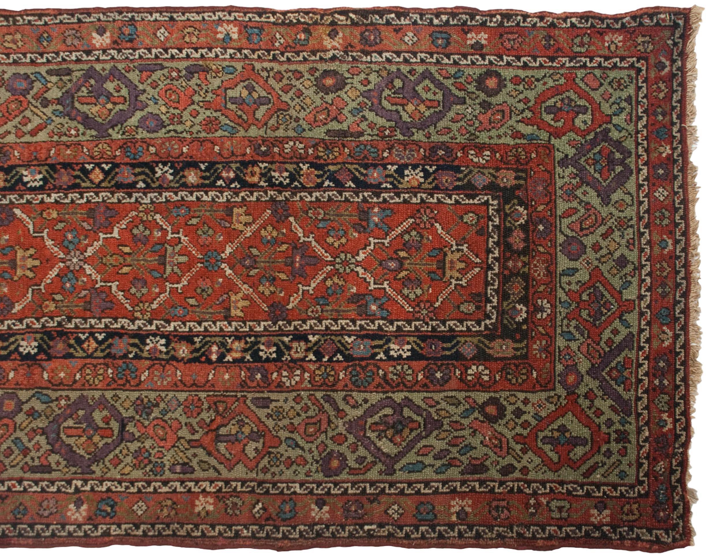 Hand-Knotted Antique Fereghan Rug Runner For Sale