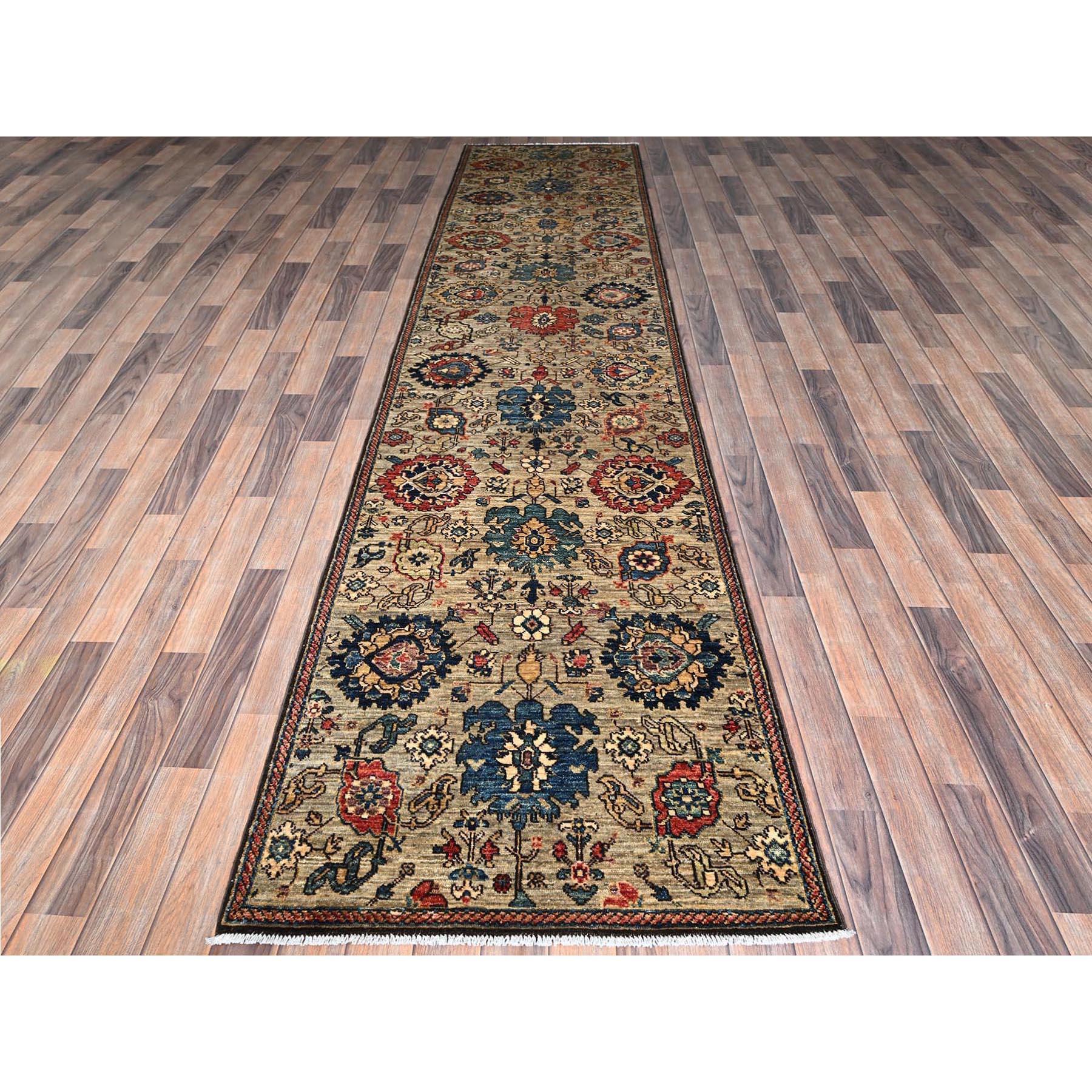 Dark Vanilla Brown, Northwest Persian All Over Design, Aryana Grade, Vegetable Dyes, Soft Pile, High Mountain Wool, Hand Knotted, Densely Woven, Runner, Oriental Rug
Primary materials: Wool
Latex: No Pile 
height: 0.25 Inches
Style: