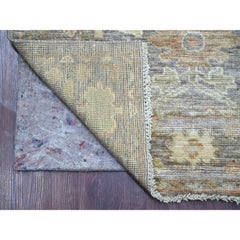 3'x15' Brown Afghan Angora Oushak Leaf Design Hand Knotted Wool Runner Rug
