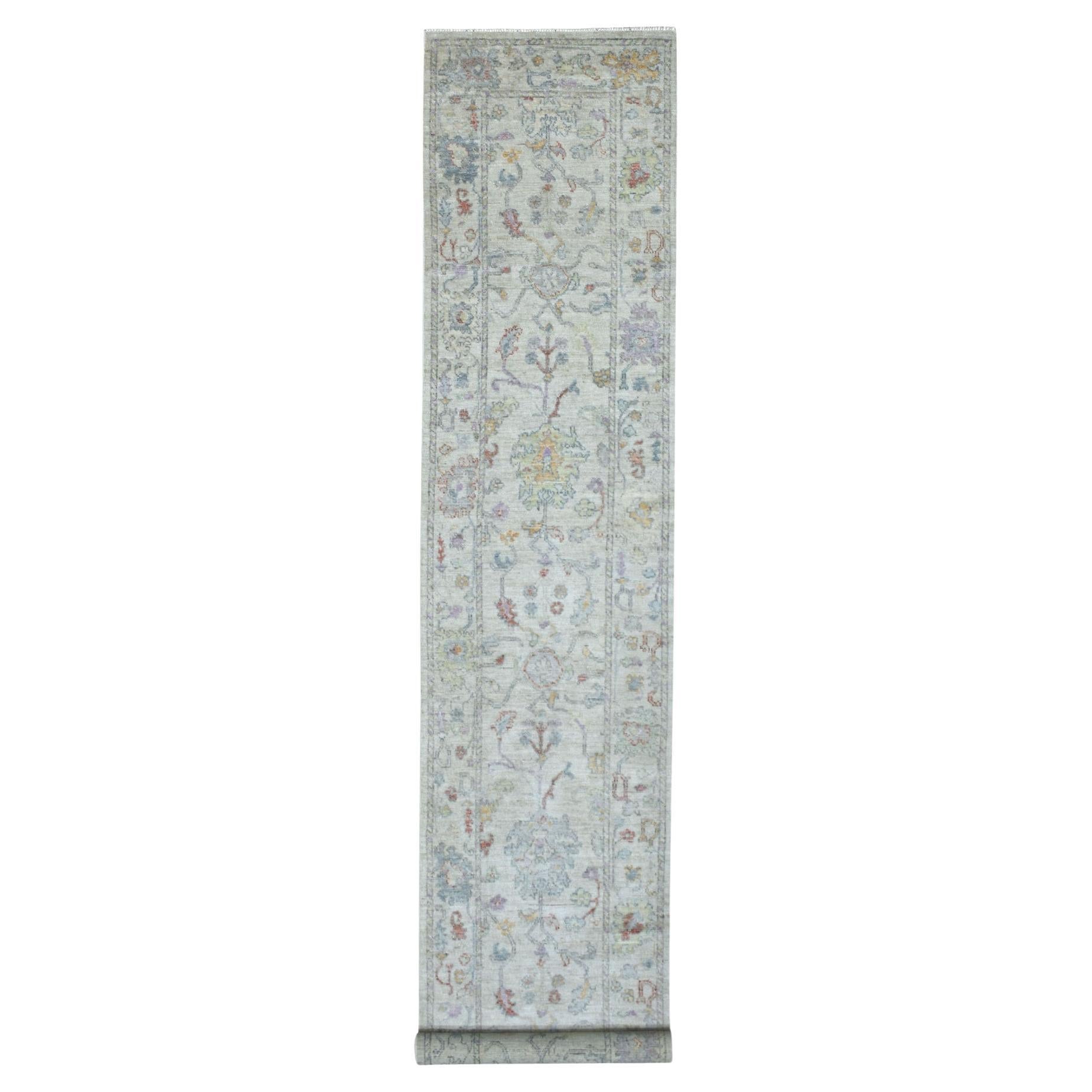 3'x15'10" Extra weiche Wolle handgeknüpft grau Angora Oushak Oriental XL Läufer Teppich