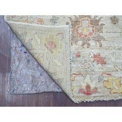 3'x15'3" Grau Afghan Angora Oushak Leaf Design Hand geknüpft Wolle Läufer Teppich
