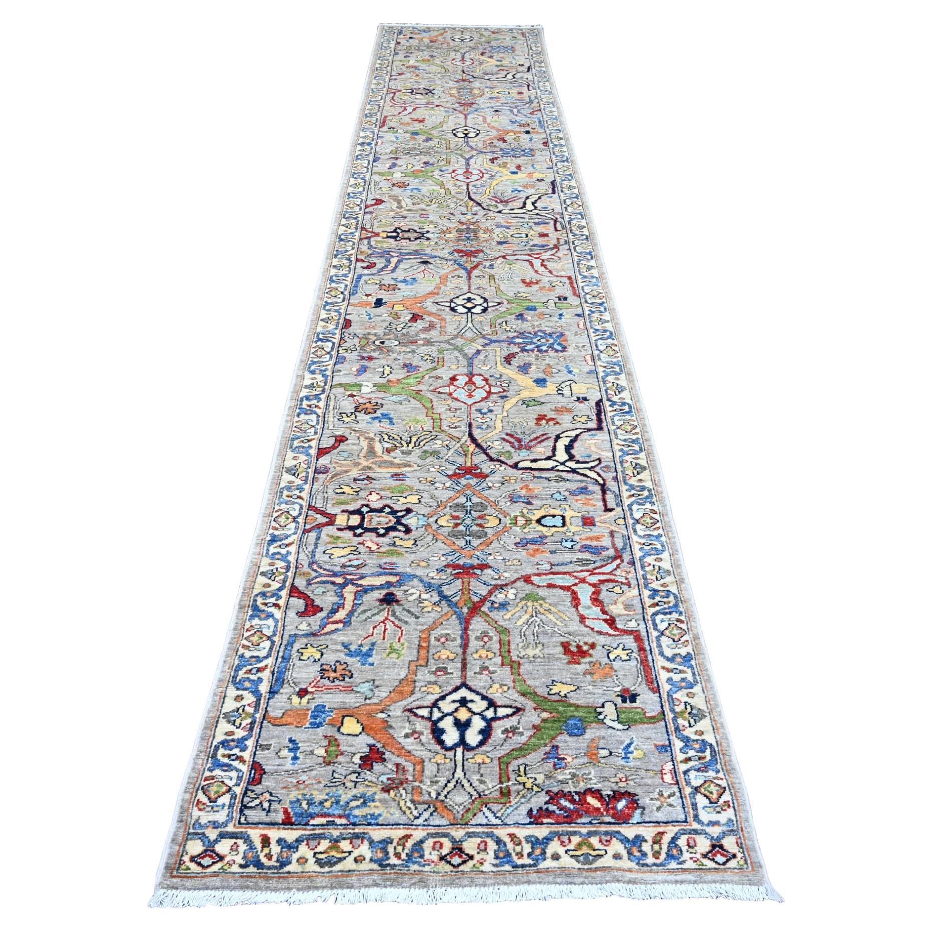 3'x15'5" Gray Bijar Garus All Over Design Hand Knotted Wool Runner Oriental Rug