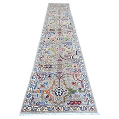 3'x15'5" Gris Bijar Garus All Over Design Tapis de course en laine noué à la main