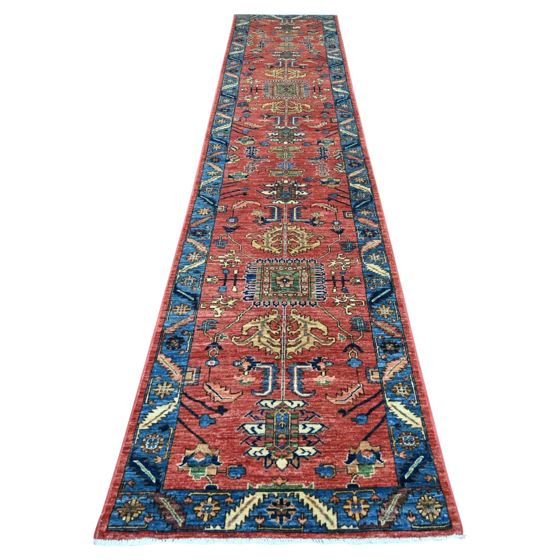 3'x15'5" Red Aryana Grade Heriz All Over Design Hand Knotted Wool Runner Rug For Sale
