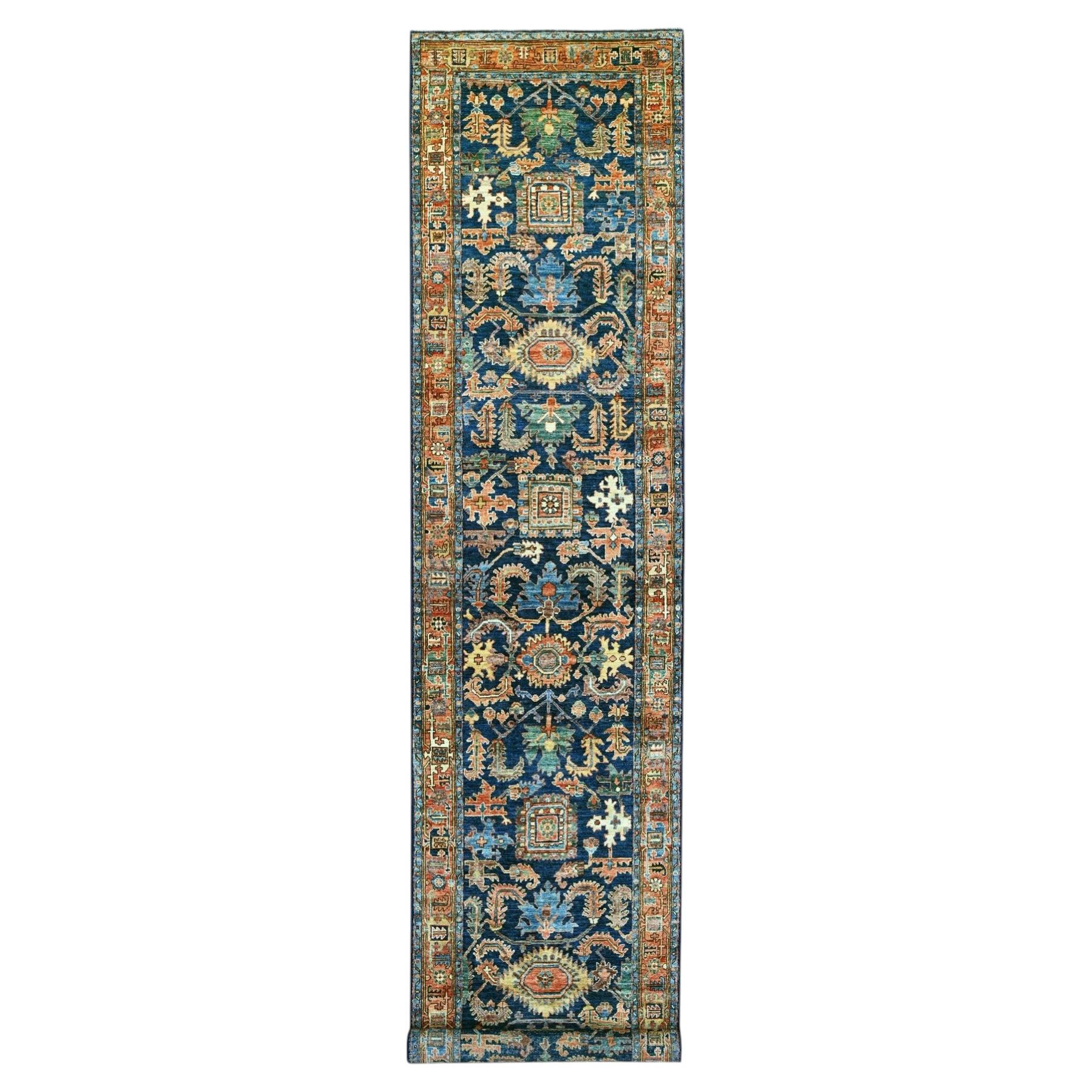 3'x15'7" Midnight Blue Northwest Persian Gul Motif Hand Knotted Wool Runner Rug