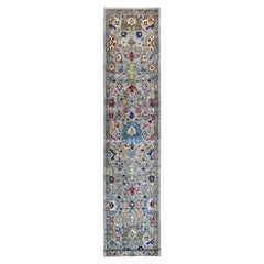 3'x15'9" Gray Peshawar with Heriz All Over Design Hand Knotted Wool Runner Rug