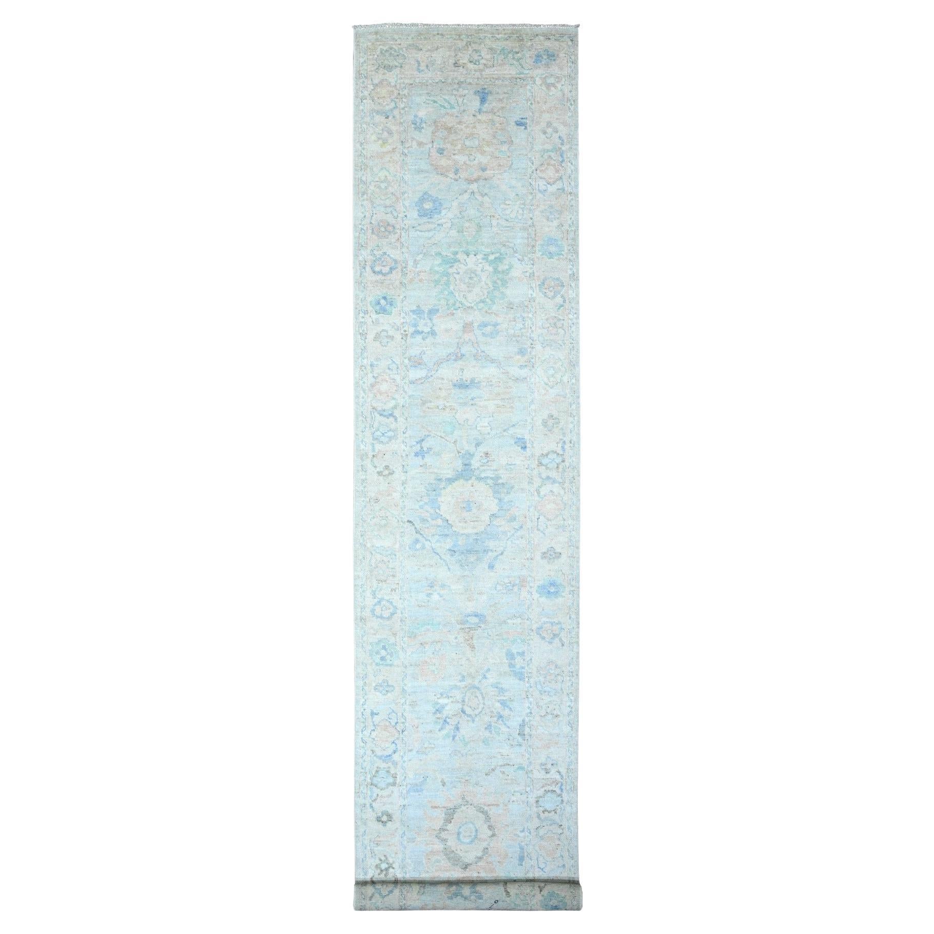 Tapis de coquille d'huître gris angora oushak noué à la main 3'x15'9"