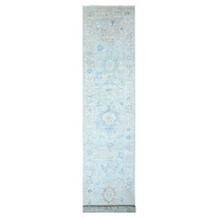 3'x15'9" Oyster Shell Gray Hand Knotted Angora Oushak Wool XL Runner Rug
