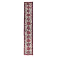 Alfombra kazaja caucásica antigua de 3x16, con motivos geométricos y hecha a mano, de alrededor de 1940