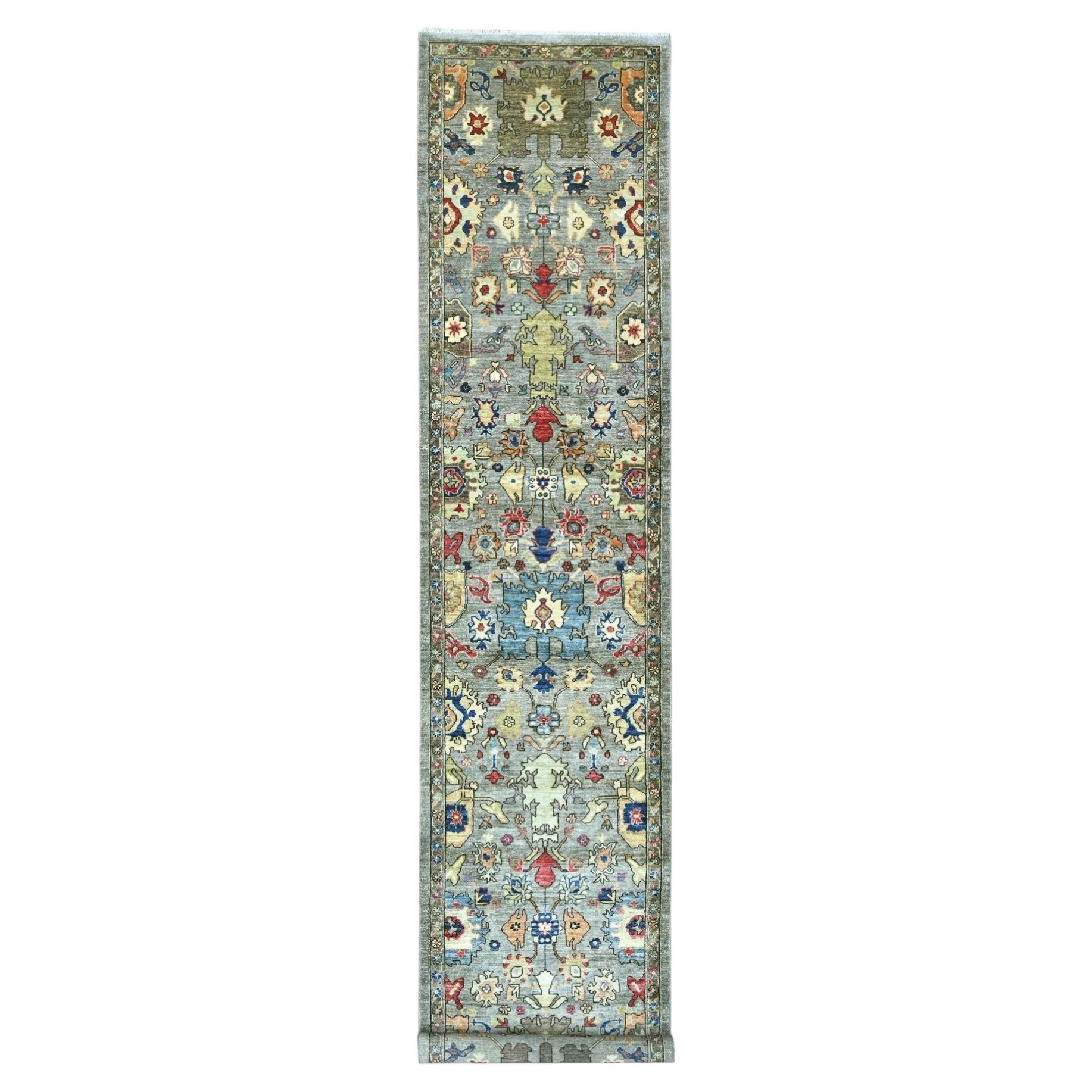 3'x16' Gray Peshawar with Heriz All Over Design Hand Knotted Wool Runner Rug