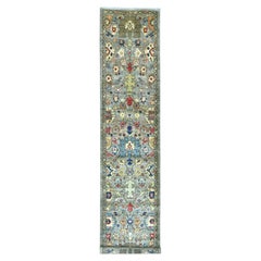 3'x16' Gray Peshawar with Heriz All Over Design Hand Knotted Wool Runner Rug