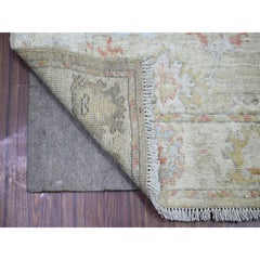 3'x16' Moss Green Afghan Angora Oushak Wool Hand Knotted XL Runner Rug