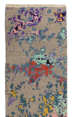 3x16.3 Ft Modern Abstract Handmade Turkish Runner Rug with High & Low Wool Pile