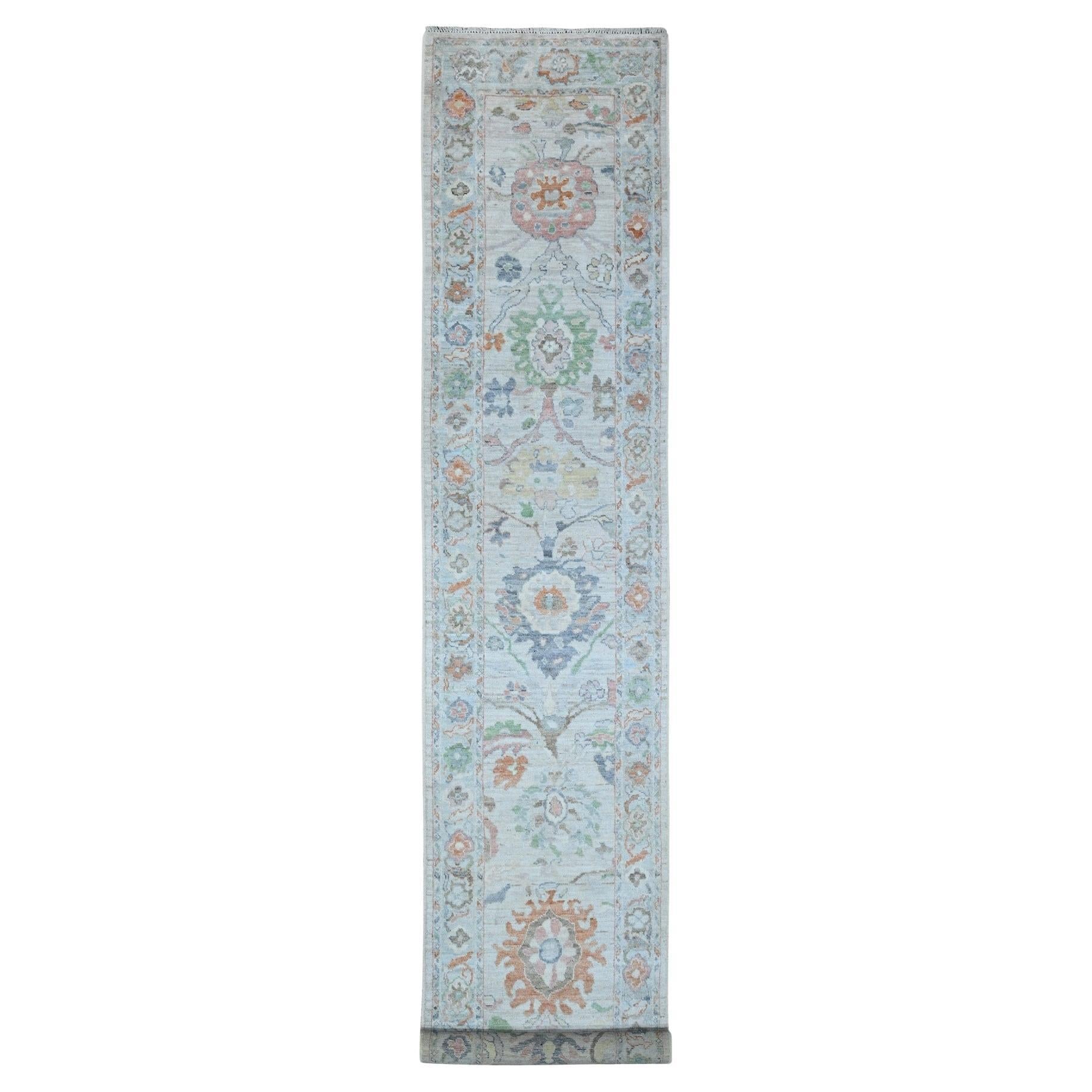 Tappeto orientale 3
x16
4" Baby Blue in lana a trama afgana d
angora Oushak XL Runner