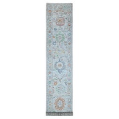 3'x16'4" Baby Blue Wool Weft Afghan Angora Oushak XL Runner Oriental Rug