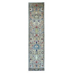 3'x17'5" Gray Peshawar with Heriz All Over Design Hand Knotted Wool Runner Rug