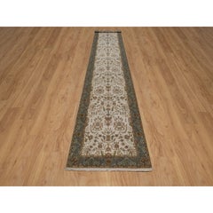 Tappeto orientale Tabriz Revival avorio annodato a mano in lana neozelandese 3'x17'5"