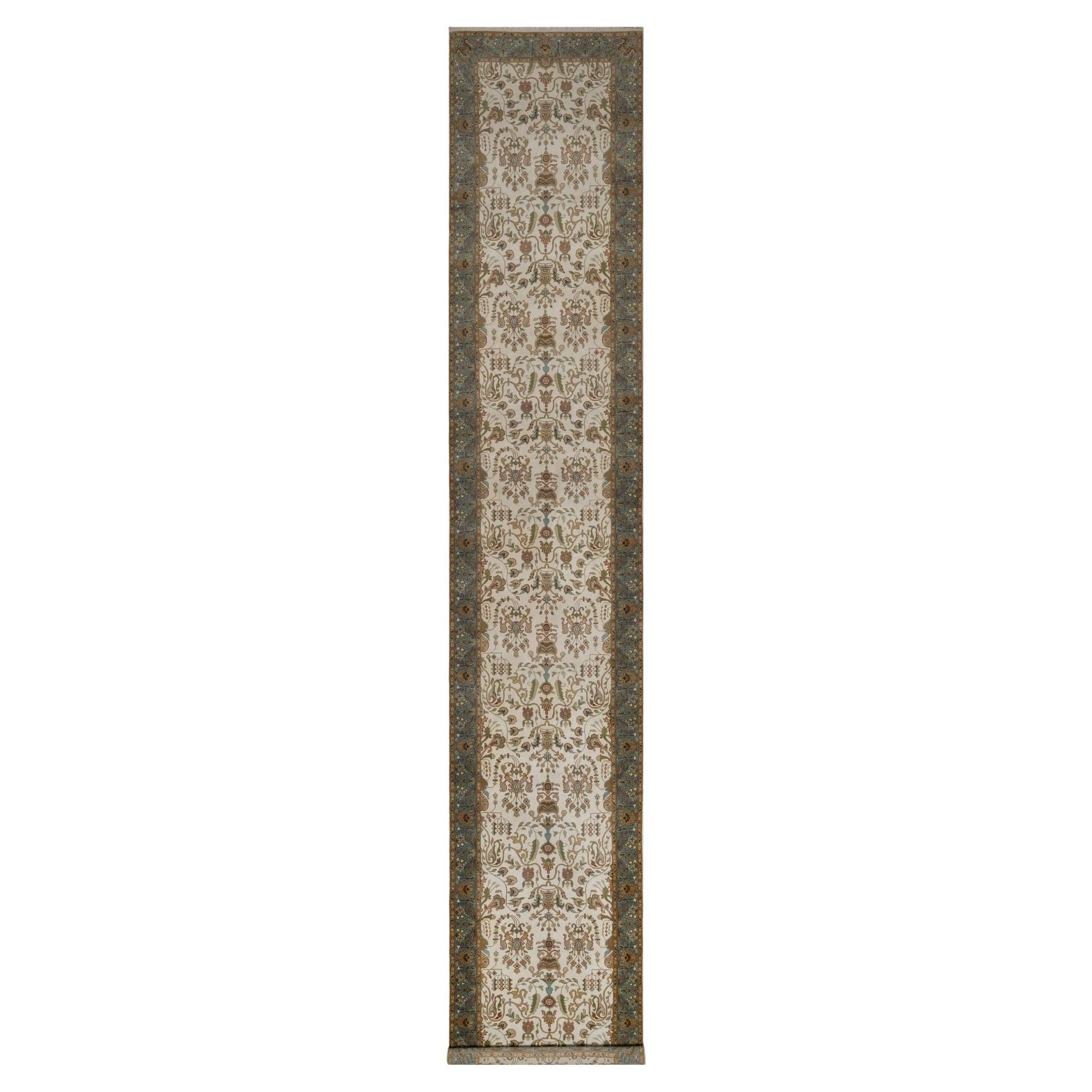3'x17'5" Ivory Tabriz Revival Hand Knotted New Zealand Wool Runner Oriental Rug