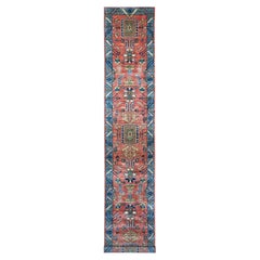 3'x17'5" Red Aryana Collection Heriz Design Hand Knotted Soft Wool Runner Rug