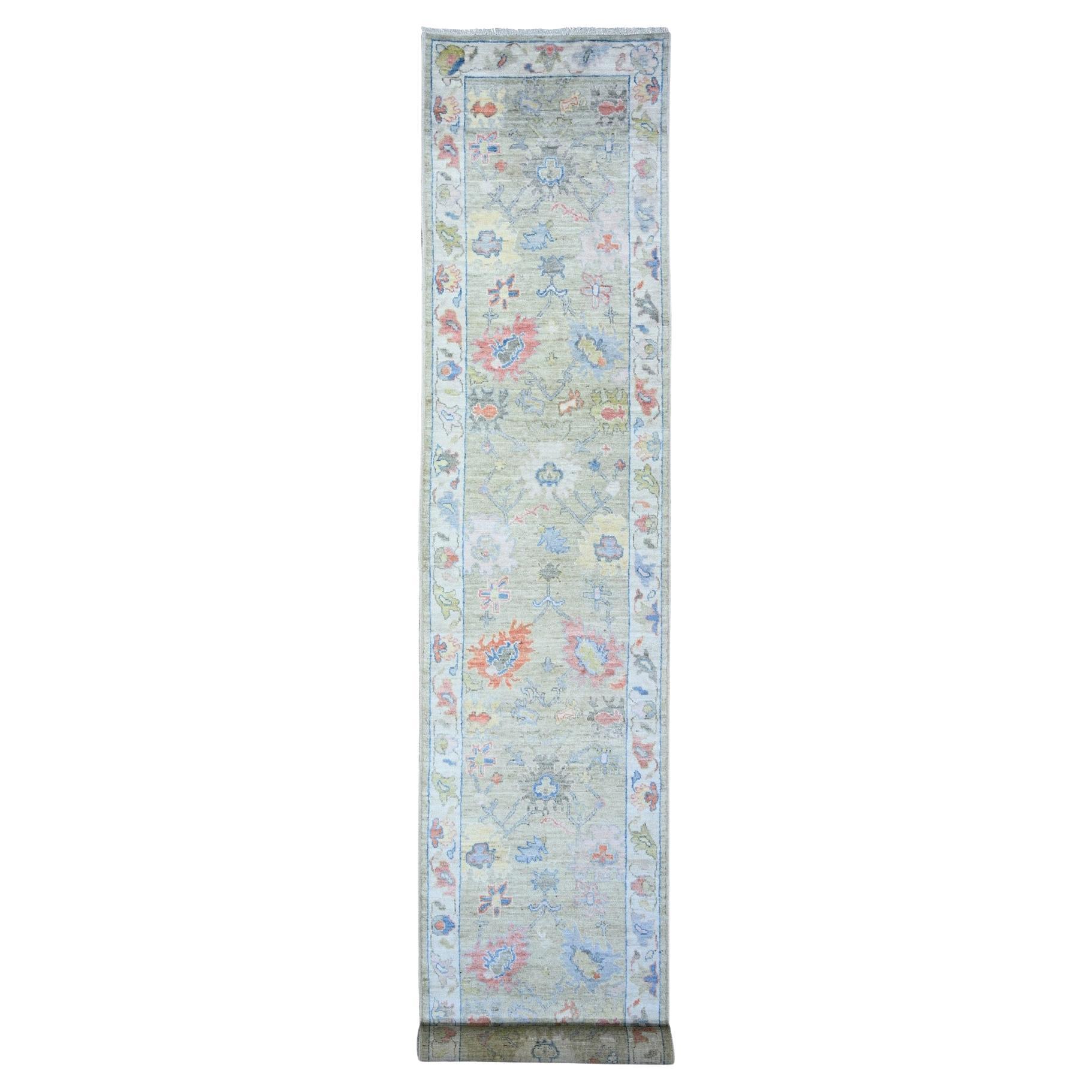 3'x17'7" Gänsegrau Handgeknüpft Afghan Angora Oushak Reine Wolle XL Läufer Teppich im Angebot
