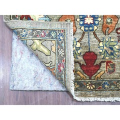 3'x17'7" Greenish Gray Heriz All Over Design Hand Knotted Soft Wool Runner Rug