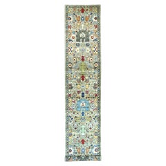 3'x17'7" Greenish Gray Heriz All Over Design Hand Knotted Soft Wool Runner Rug