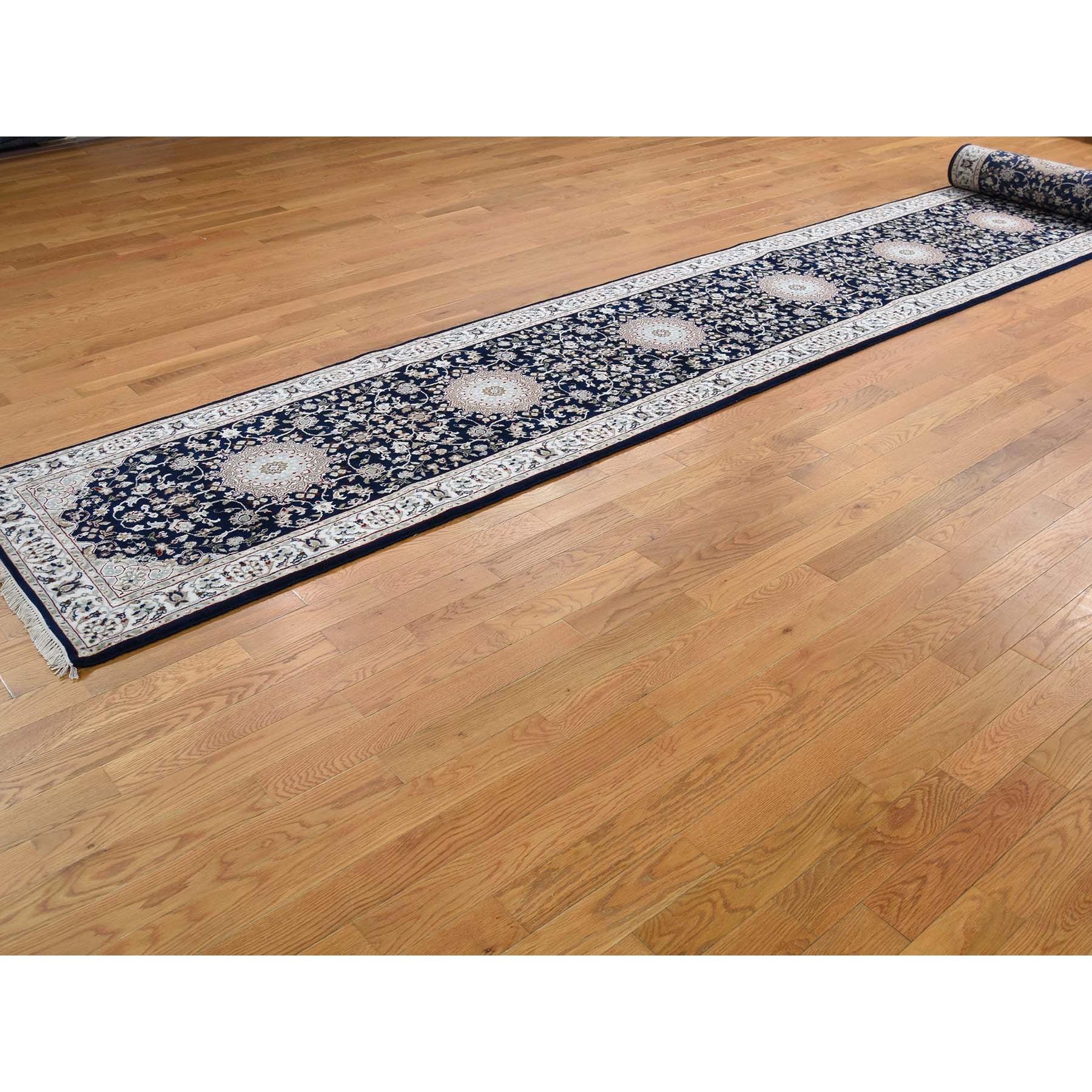 Medieval 3'x18' Midnight Blue Wool 250 KPSI Nain XL Runner Hand Knotted Oriental Rug For Sale