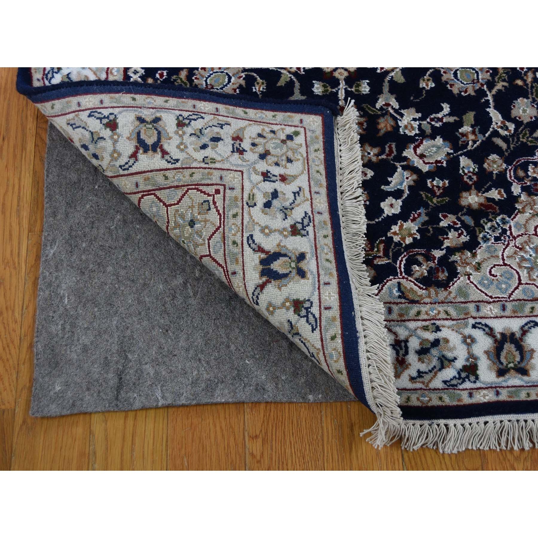 Indian 3'x18' Midnight Blue Wool 250 KPSI Nain XL Runner Hand Knotted Oriental Rug For Sale