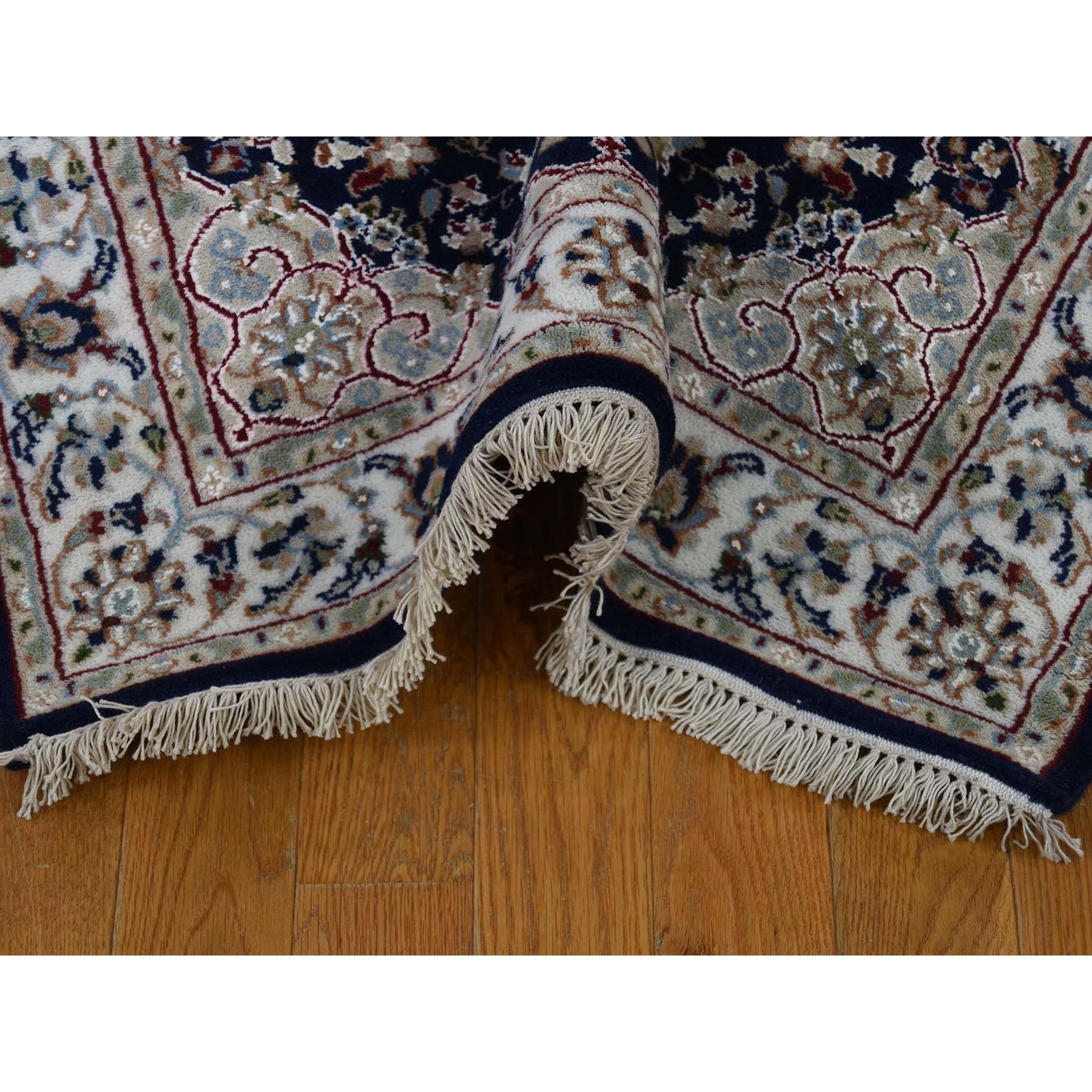 Hand-Knotted 3'x18' Midnight Blue Wool 250 KPSI Nain XL Runner Hand Knotted Oriental Rug For Sale