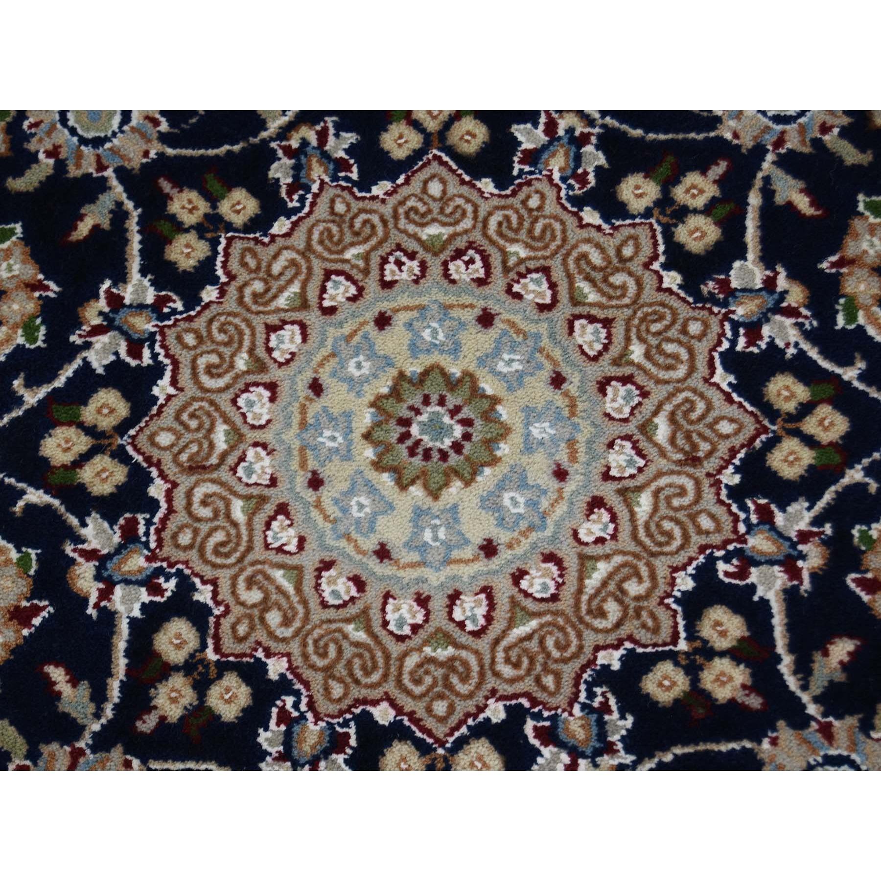 Silk 3'x18' Midnight Blue Wool 250 KPSI Nain XL Runner Hand Knotted Oriental Rug For Sale