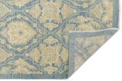 Tappeto da corridoio in lana annodato a mano "Modern Peshawar", 3x18, nei colori blu ardesia e crema