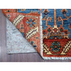 3'x18'7" Marlin Blue Heriz All Over Design Hand Knotted Pure Wool Runner Rug