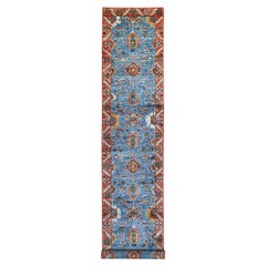 3'x18'7" Marlin Blue Heriz All Over Design Hand Knotted Pure Wool Runner Rug