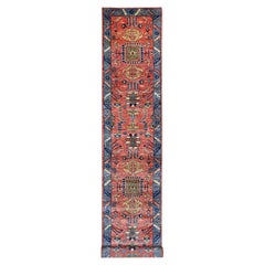 3'x19'1" Red Aryana Grade Heriz All Over Design Hand Knotted Wool Runner Rug