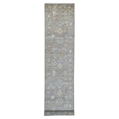 3'x19'4" Carob Brown Pure Wool Hand Knotted Afghan Angora Oushak XL Runner Rug