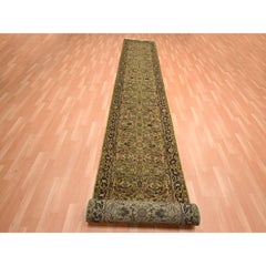 3'x19'5" Golden Yellow Rajasthan with Leaf Design Hand Knotted Wool Runner Rug