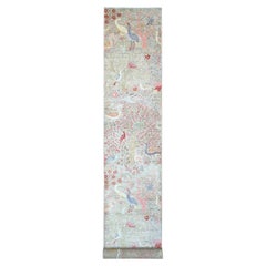 Tappeto Runner in lana annodato a mano 3'x19'5" Gray Peshawar Birds of Paradise Design