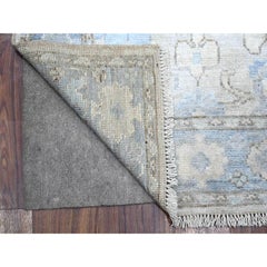 3'x19'5" Powder Blue Afghan Wool Weft Angora Oushak XL Runner Oriental Rug