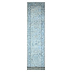 3'x19'5" Powder Blue Afghan Wool Weft Angora Oushak XL Runner Tapis d'Orient