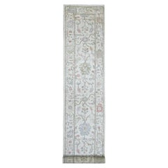 3'x19'6" Ivory Angora Oushak Leaf Design Hand Knotted Wool Runner Oriental Rug