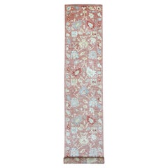 3'x19'9" Coral Pink Hand Knotted Angora Oushak Pure Wool Oriental XL Runner Rug