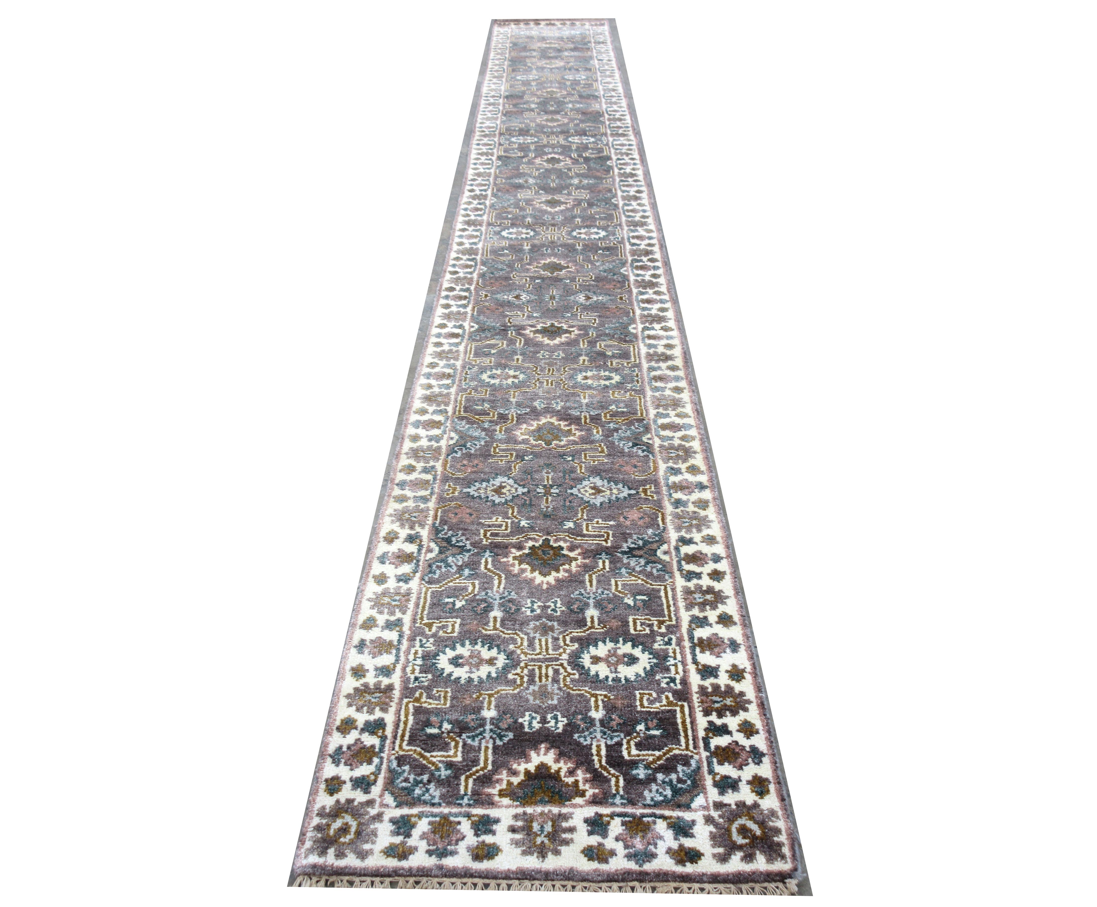 Hand-Knotted Brown Oushak Runner For Sale