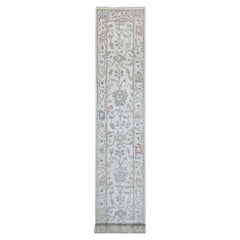 3'x20'4" Pearl White Afghan Angora Oushak Hand Knotted Wool Runner Oriental Rug