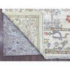 3'x20'7" Elfenbein Angora Oushak Leaf Design handgeknüpft Wolle Läufer Orientteppich