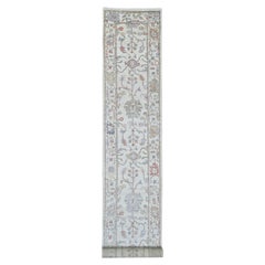 3'x20'7" Elfenbein Angora Oushak Leaf Design handgeknüpft Wolle Läufer Orientteppich