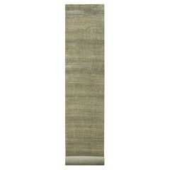 3'x21'10" Ecru Brown Modern Grass Design annodato a mano in lana e seta XL Runner Rugs