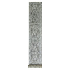 3'x21'10" White Hand Knotted Tone on Tone Mamluk Dynasty Design Wool Runner Rug