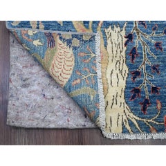 3'x21'3" Blue Peshawar Birds of Paradise Design Hand Knotted Wool Runner Rug