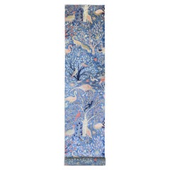 3'x21'3" Azul Peshawar Alfombra de Lana Anudada a Mano con Diseño de Aves del Paraíso