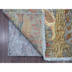 3'x21'4" Gray Peshawar Birds of Paradise Design Hand Knotted Wool Runner Rug
